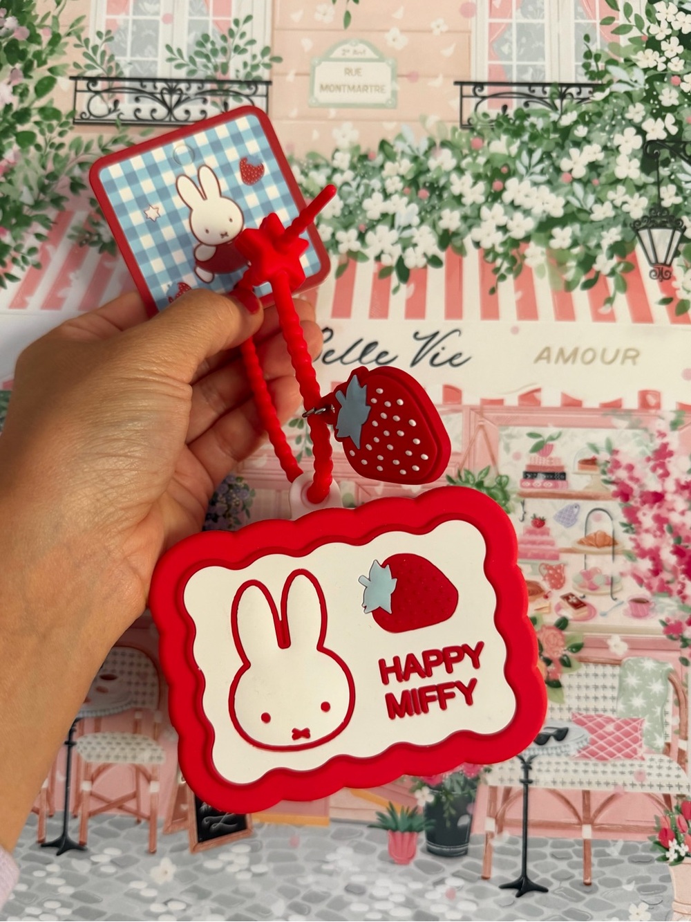 Miffy Red & White Strawberry Ice Cream Sandwich Bag Charm/Key Chain Pouch